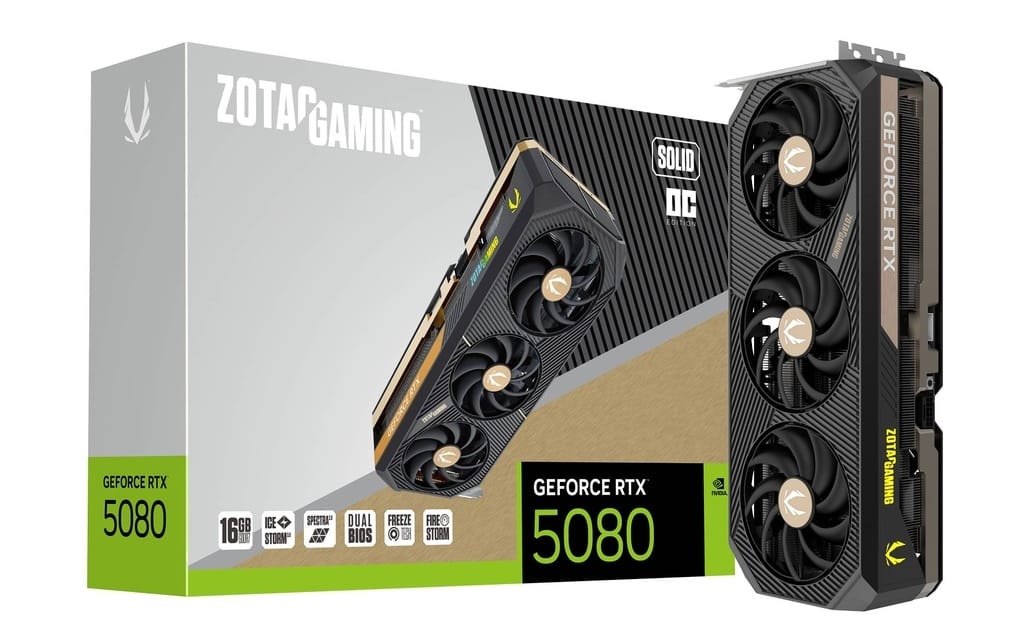 ZOTAC GAMING 索泰 GeForce RTX 5080 SOLID CORE OC 超頻版 16GB GDDR7 顯示卡(ZT-B50800J2-10P)